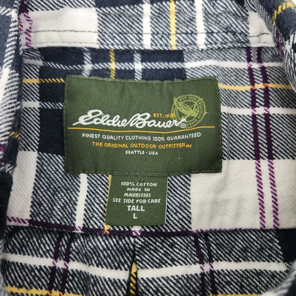 VTG Eddie Bauer Shirt Mens LT Black White Flannel Cotton Classic Fit Button-Down - Picture 4 of 10